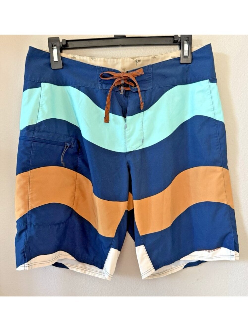 Patagonia Men's Stretch Planing Boardshorts Thick Wavy Stripe Blue Orange Sz 30